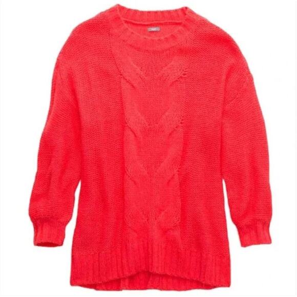 aerie New Happy Place Oversized Cable Knit Sweater Wool Blend Bright Pink Small - Picture 1 of 7